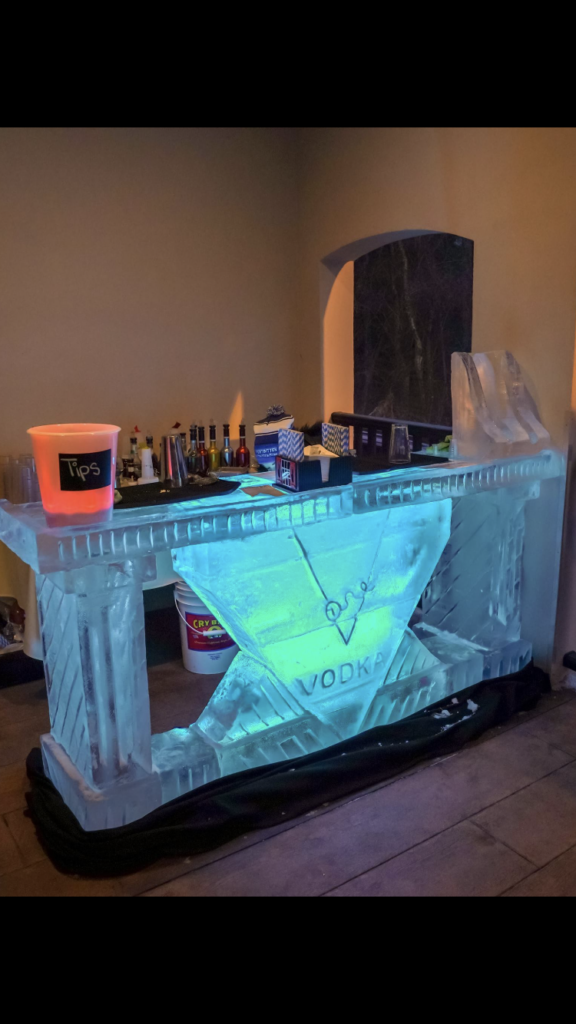 Illuminated ice bar with LED lighting and branding