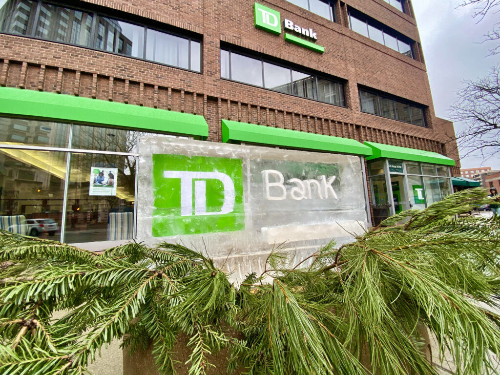 TD Bank corporate logo ice sculpture display